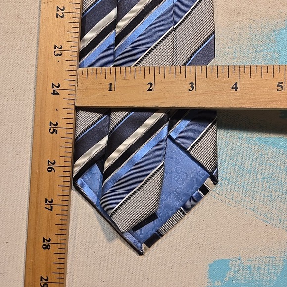 Banana Republic Silk Tie Blue Gray Stripe 3.5x56" New Fall 08 Necktie Men BNWT - Picture 8 of 8